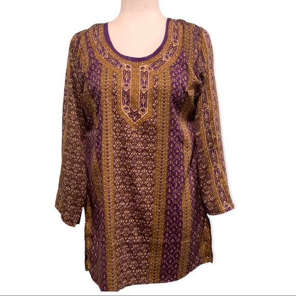 Women's Gold & Purple Kurti/Tunic - Picture 3 of 11